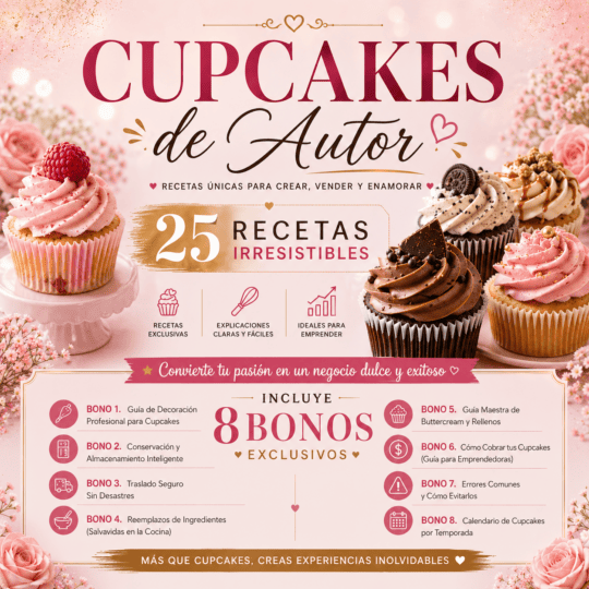 Portada del ebook Cupcakes de Autor con 25 recetas de cupcakes gourmet para vender y emprender en pastelería
